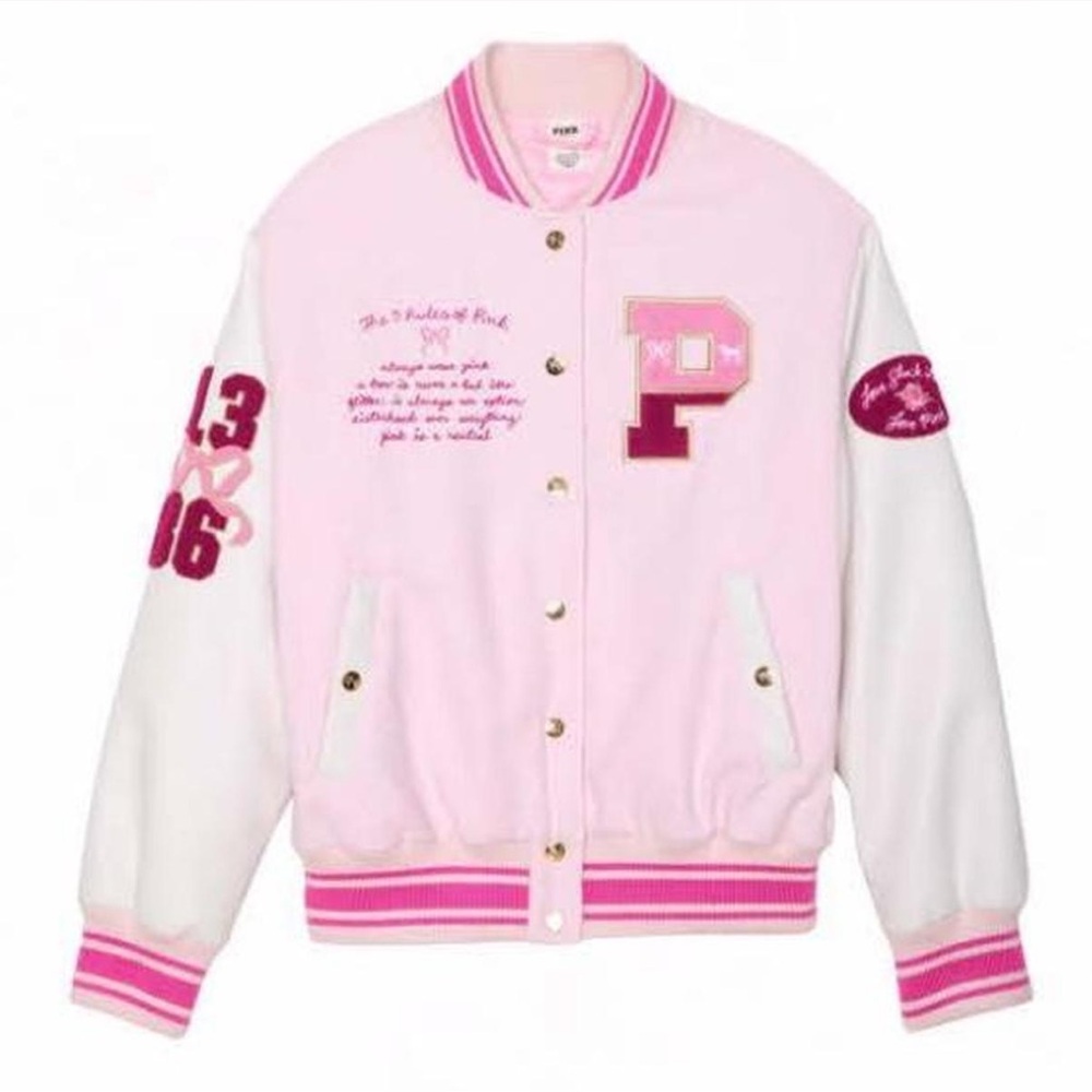 VS PINK X LOVESHACKFANCY VARSITY JACKET XS
